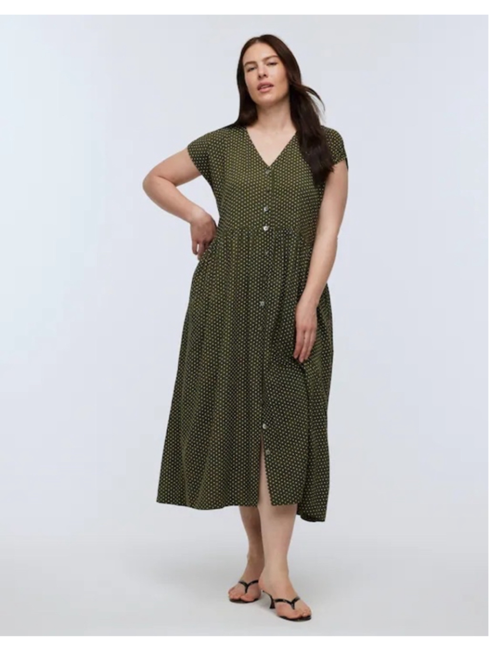 Madewell V Neck Short Sleeve Button Front Midi Dress Polka Dot Size XL Career